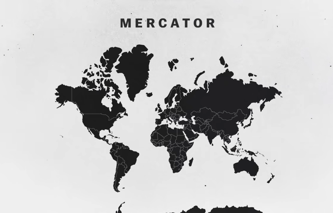world map of all continents - mercator word above it